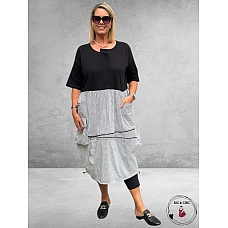 DIVAS PLANET Midi Jurk Grijs-Wit