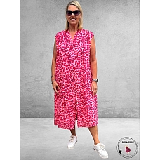 FRENZI Mouwloze  Jurk Leopard Roze/Rood