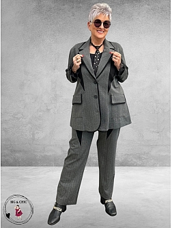 DYB Tweedelig Broek-Blazer Pak Grijs Strepen