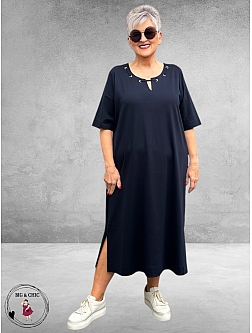 Via Appia Due Jurk – Navy Zilveren Halsdetail