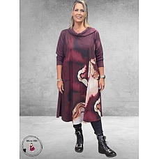 FRENZI Jurk Aubergine Aquarel Print
