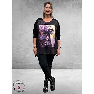 FRENZI Shirt Flower Lady  Zwart/Paars