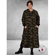 GOZZIP Long Sweat Dress ANELISE Army Green CAMOUFLAGE