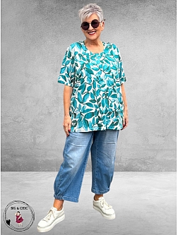 Leah Curve T-Shirt Bladprint Groen/Aqua