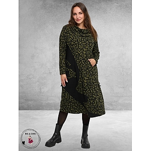 KEKOO Jurk Seriva Lang Zwart/Olijf