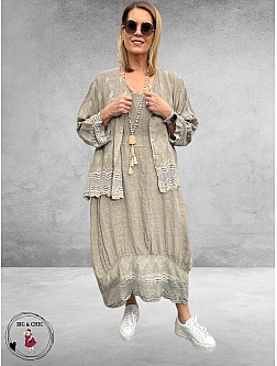 Moonshine Linnen Jurk Met Jasje Taupe 