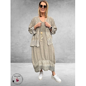 Moonshine Linnen Jurk Met Jasje Taupe 