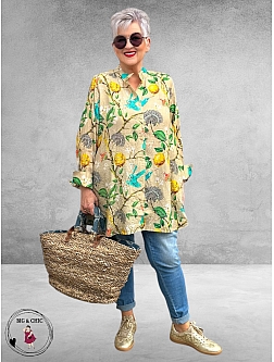 Noen Blouse  A-lijn Citroenen/Vogel Print