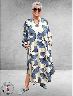 NOEN Jurk Maxi Bladmotief Blauw