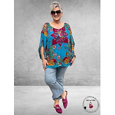 ORIENTIQUE Boho Top Floral Turquoise