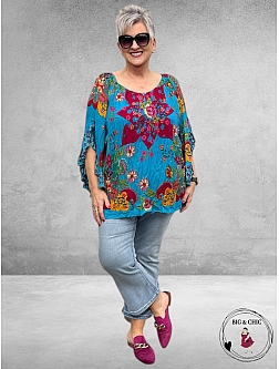 ORIENTIQUE Boho Top Floral Turquoise