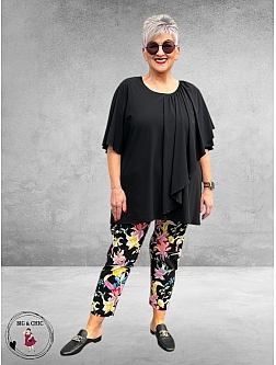 Robell Broek Bella Straight Fit Zwart Multi Flowers