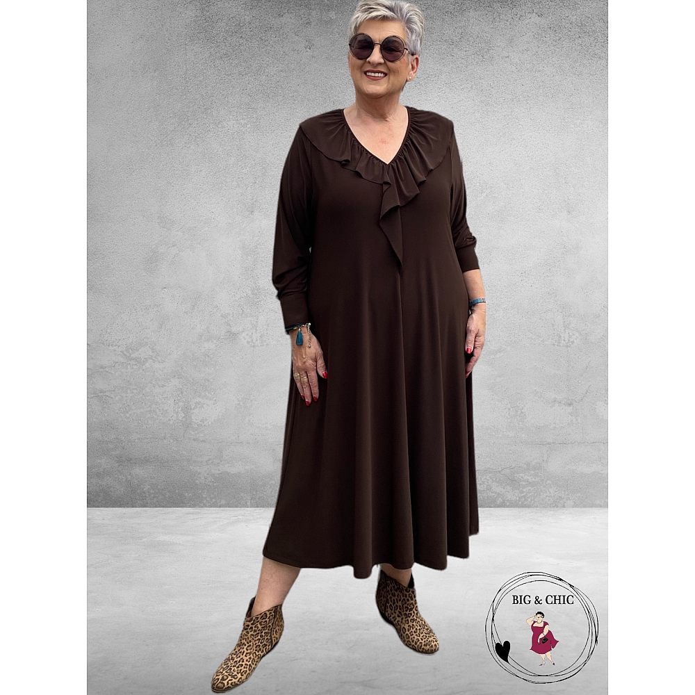 YOEK Midi Jurk DOLCE RUCHES Bruin-Grote Maten Mode