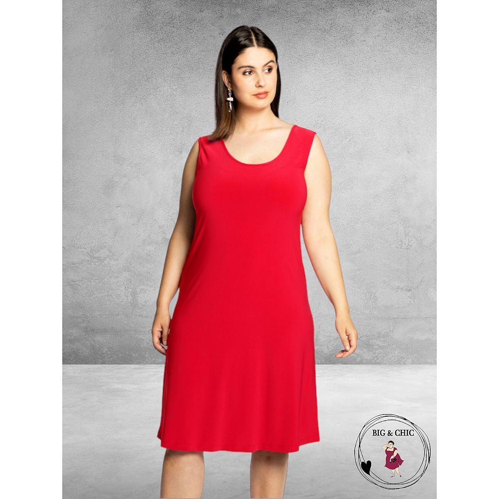YOEK Mouwloze A-lijn Jurk Rood-Grote Maten Mode