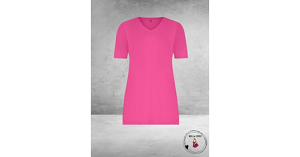 Plus Basics Travel Shirt V-Hals Fuchsia-Grote Maten Mode
